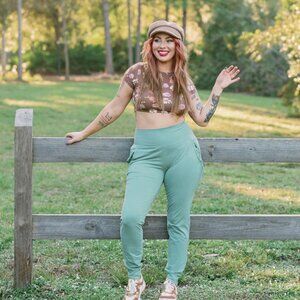 Buddha Pants Big Sur Jogger Pants Seaweed Elastic Waist Pockets Womens Large